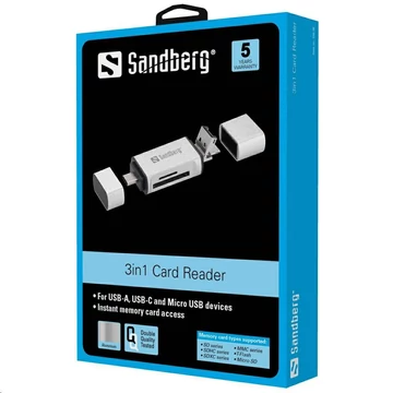 Sandberg Card Reader USB-C+USB+MicroUSB, Kártyaolvasó
